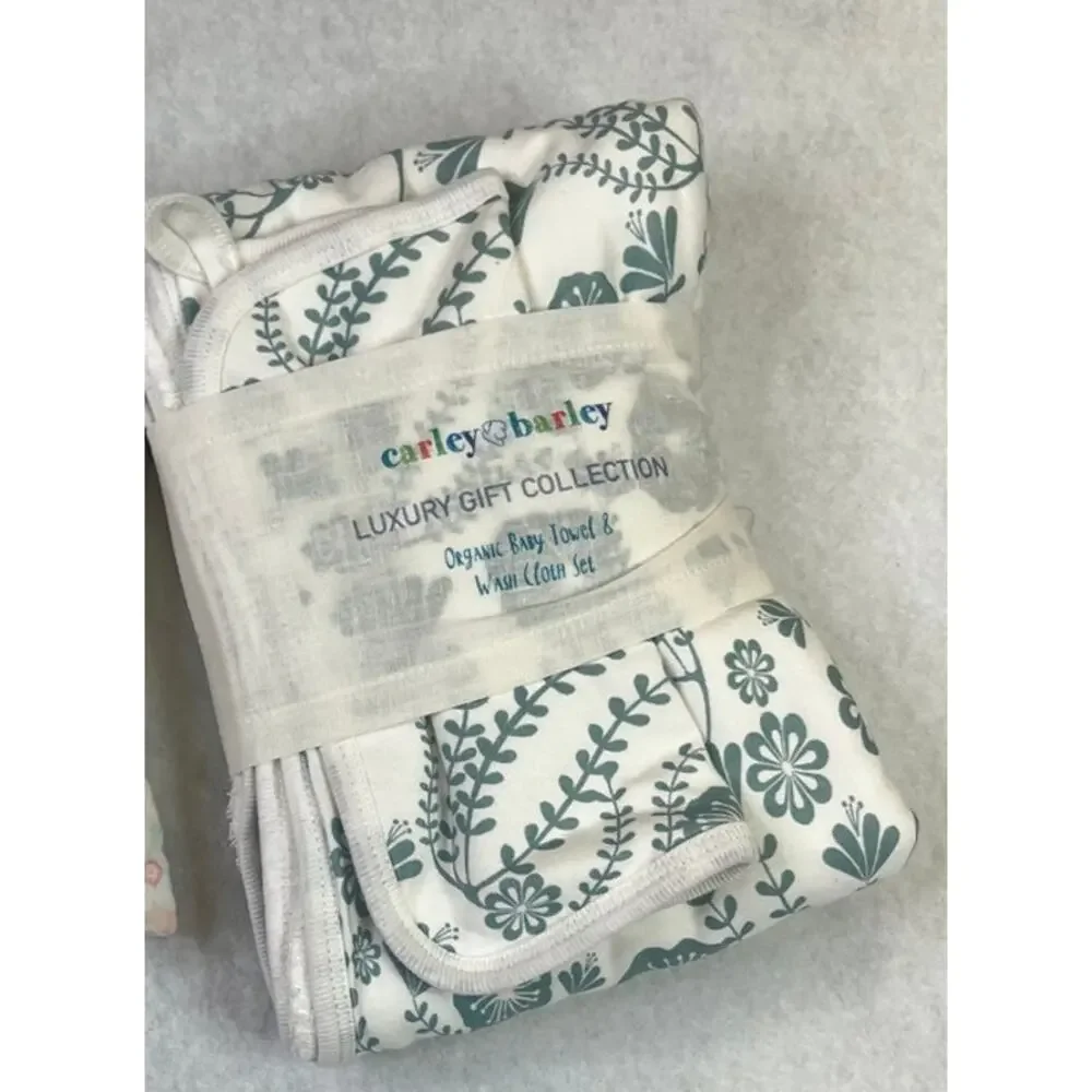 NEW Carley Barley Gift Collection, Organic Baby Towel & Wash Cloth, Blue Floral
